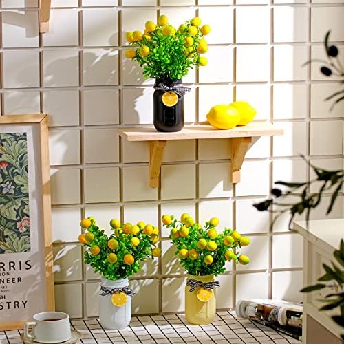 Lyrow 6 Pack Mason Jar Table Centerpiece Faux Christmas Berry Sunflower Lemon and Bell Kitchen Spring Summer Winter Farmhouse Decoration for Home Kitchen Tiered Tray Decoration(Lemon Style) - Image 3