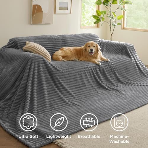 Bedsure Soft Large Fleece Blanket for Bed Frost Gray 120"x120" - Image 6