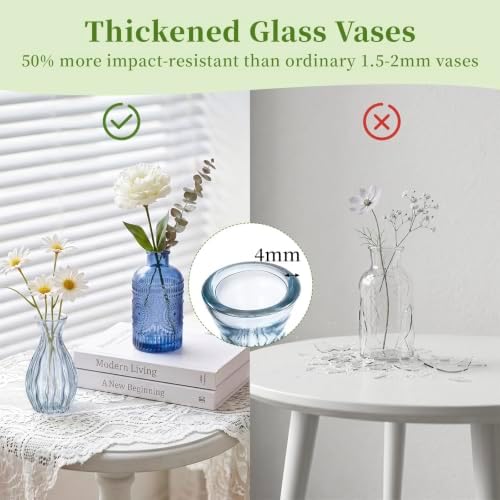 Glasseam Glass Bud Vases for Centerpieces, 10Pcs Blue Small Flower Vase Set - Image 2