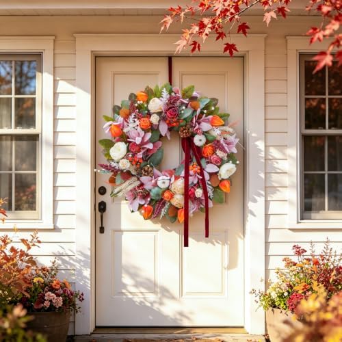 24 Inch Fall Wreaths for Front Door, Autumn Harvest Thanksgiving Wreath - Image 2