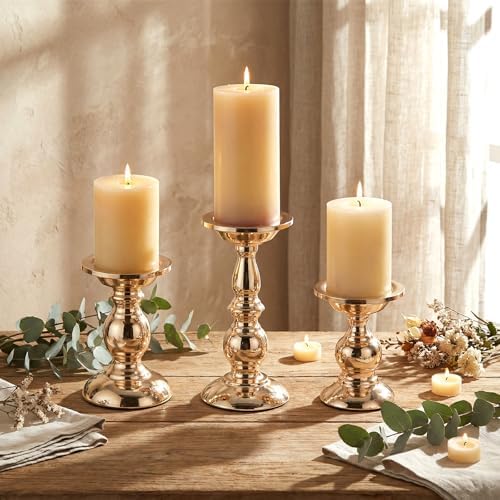 6 Pcs Gold Metal Pillar Candle Holder, 5.31, 6.50, 8.46 Inch Tall - Image 4