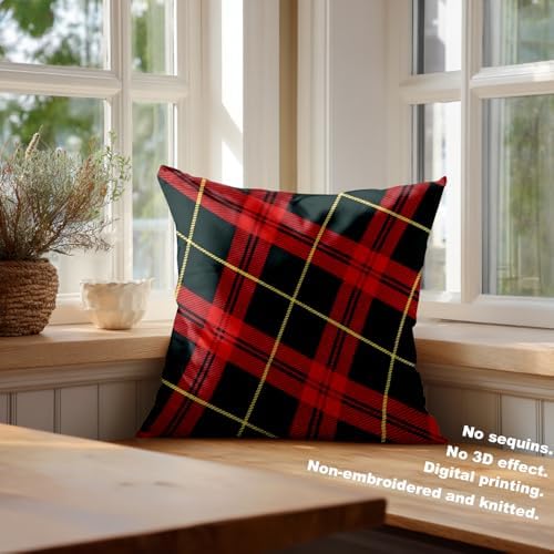 Batmerry Red Abstract Black Celtic Plaid Throw Pillow Covers, Retro Green Scottish Plaid Tartan Decorative Pillow Covers Digital Printing Blended for Couch Bed Invisible Zipper 26X26 in(Set of 2) - Image 4