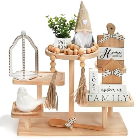 Farmhouse Tiered Tray Decor Set 8 PCS Sweet Home Tabletop Decorations by SYNCVIBE