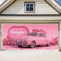 Valentine’s Day Garage Door Banner 6x13FT, Pink Vintage Car and Rose Heart Garage Door Cover, Romantic Outdoor Decoration for Garage Doors, Yard & Love Theme Party Backdrop by ANNAQUEEN