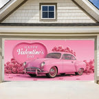 Valentine’s Day Garage Door Banner 6x13FT, Pink Vintage Car and Rose Heart Garage Door Cover, Romantic Outdoor Decoration for Garage Doors, Yard & Love Theme Party Backdrop by ANNAQUEEN