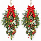 2 PCS 24" Artificial Christmas Teardrop Swag Norfolk Pine Teardrop Door Swag Xmas Cedar Swags Wreath with Berry Pinecone for Front Door Winter Cabinet Mantle Fireplace Wall Indoor Outdoor Home Decor by Unknown
