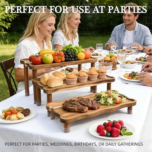 Tiered Serving Tray for Party, Acacia Wooden Cupcake Stand, Detachable Tiered Tray Stand, Stackable Dessert Table Display Set, Decorative Charcuterie Boards for Party, Wedding, Vendor Events - Image 3