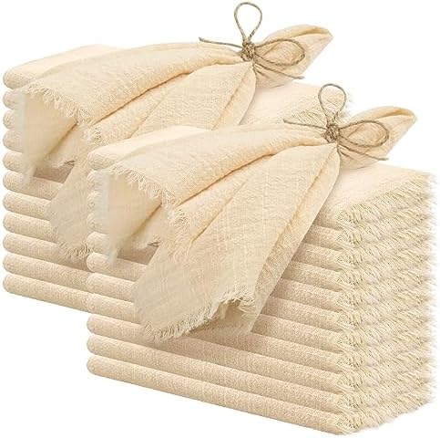 Pesonlook 60 Pcs Beige Cotton Linen Napkins with Fringe, 16x16 Inches by Pesonlook