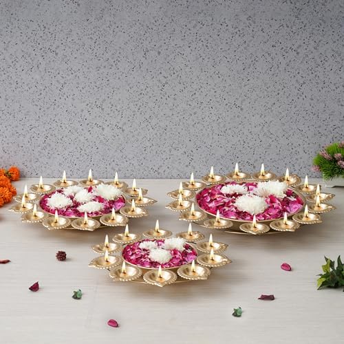 eCraftIndia Set of 3 Golden Metal Handcrafted Decorative Urlis Bowl for Floating Flowers - Diwali Decoration Items for Home Decor- Housewarming, Diwali Gift. - Image 6