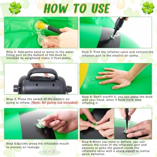 Hungdao St Patrick's Day Golf Cart Decorations Kit 4ft Inflatable Duck Blow up Kit Shamrock Car Decorations with Tinsel Garlands Fan Flag for Parade Outdoor Yard Party - Image 3