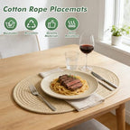 Oval Woven Placemats Set of 8 Heat Resistant Placemats 17.5 x 12 Inches Farmhouse Cotton Rope Place Mats for Dining Tables Trivets for Hot Dishes, Mixed Brown - Image 2