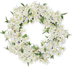 Spring Summer Wreaths for Front Door, 20 Inch Cherry Blossom Wreaths for Spring Summer Decor, White Wreaths for Front Door, Window, Home, Wall, Porch, Farmhouse Decor, Spring Artificial Flower Wreaths by VillaComo
