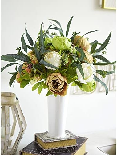 FiveSeasonStuff Rustic Brown, Beige & Green Artificial Peony Set of 2 - Image 2