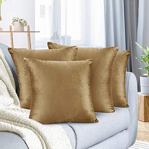 Nestl Throw Pillow Covers, Cozy Velvet Decorative Autumn Pillow Covers 22 x 22 Inches, Soft Solid Couch Pillow Covers for Sofa, Bed and Car, Set of 4 - Mocha Light Brown by Nestl