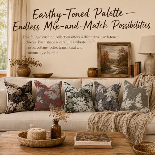 Set of 2 Chenille Throw Pillow Covers 18x18 Inches, Vintage Fall Maple Leaves Farmhouse Decor Cushion Covers Soft Autumn Decor for Sofa Living Room Bedroom Coffee - Image 2