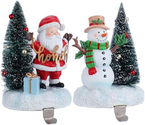 2 Set Christmas Snowman Stocking Holders for Fireplace Mantle Garland Mantel Clips Stocking Hook Santa Claus Stocking Hangers Holiday Decor (2,C- Santa Claus) by Desami