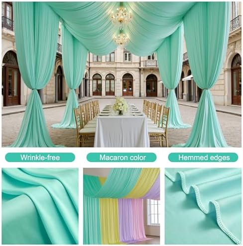 10 Panels 5ft(W) x 20ft(H) Mint Green Ceiling Drapes for Wedding Parties - Image 5