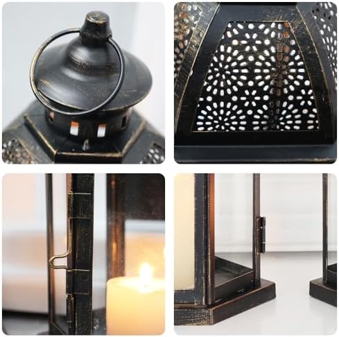 Large Lantern Decorative Outdoor & Indoor, Set of 2 (15’’&11’’) Metal Candle Lanterns Decor, Vintage Hanging Candle Holder for Front Porch Patio Wedding Farmhouse Home, Spring Decoration - Image 5