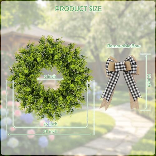 28'' Boxwood Wreath for Front Door, Spring Wreaths for Outdoor Indoor Decor - Image 2