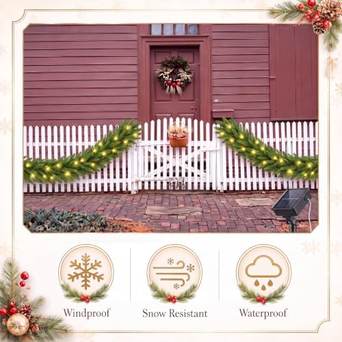 2 Pack Christmas Fence Decor with Pre Solar Powered String Lights - Image 3
