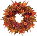 24 Inch Fall Wreath for Front Door, Artificial Autumn Harvest Wreath with Maple Leaf, Pumpkin, Rose, Pinecone, Autumn Sunflower Wreath，Thanksgiving Wall Window Porch Outdoor Indoor Home Decor by Unknown
