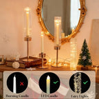 Metal & Acrylic Taper Candle Holders with Ribbed Design - Hurricane Clear Cylinder Candelabra for Wedding, Christmas, Party, Dining Table Centerpiece Decor (Gold, Set of 6) - Image 6