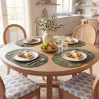 MOSAYT Vinyl Faux Leather Oval Placemats, Set of 8, Olive Green - Image 2