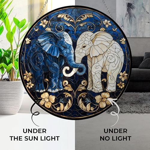 Customized Gentle Elephants Art Nouveau Stained Glass Window Hanging, Stained Glass Suncatcher for Women, Window Decor Perfect Home Décor 9.8" - Image 4