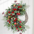 Christmas Wreath for Front Door, Artificial Door Wreaths with LED Lights Bells Berries & Pinecones Christmas Decorations, Xmas Wreaths for Wall Window Fireplace Holiday Home Decor by Anhiy