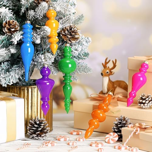 Soaoo 6 Pcs 6.3 in Neon Colors Mercury Glass Finial Christmas Ornaments by Soaoo
