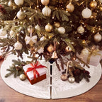 Arrowbash 48 Inch Velvet Christmas Tree Skirt Quilted Tree Skirt, Cream - Image 5