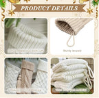 steo spce 6 Pack Vintage Knit Christmas Stockings – White Beige Apricot Rustic Boho Farmhouse Cable Knitted Holiday Set - Image 4