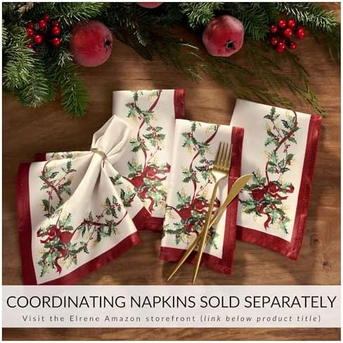 Elrene Home Fashions Villeroy & Boch Winter Bows & Garland Christmas/Holiday Tablecloth, 70"x70" Round - Image 4