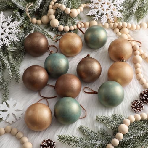 Yunlly 12 Pcs Neutral Christmas Ornament, Brown Copper Sage Green, 4'' - Image 2