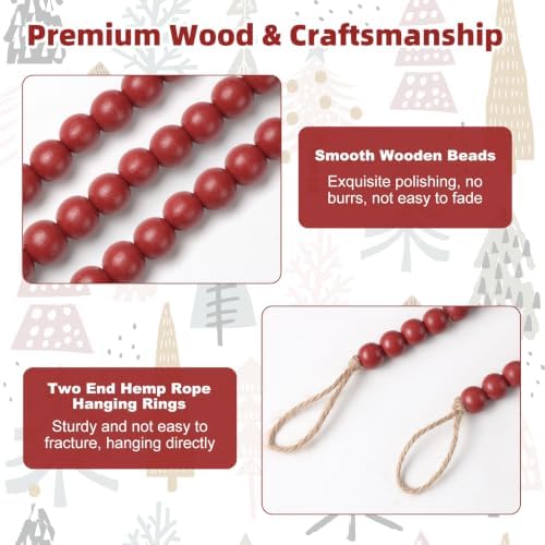 ZenNex 65.6 Ft Christmas Wooden Bead Garland 2 Pcs Long Bead String,Drakred - Image 4