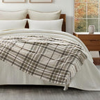 EverGrace Plaid Chenille Knit Throw Blanket for Couch, 50"x60", Beige - Image 6