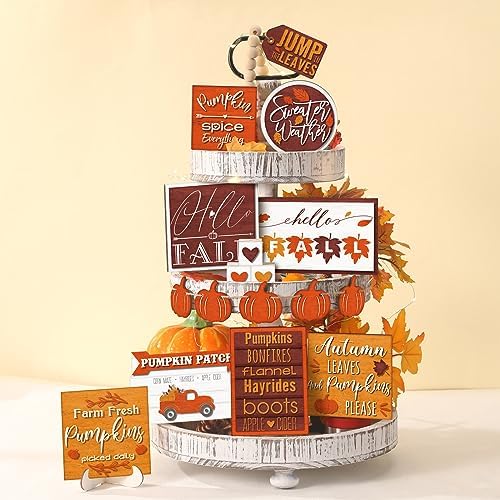 14 Pcs Halloween Tiered Tray Decor Set, Gnome Wood Table Signs (Simple) by Unknown
