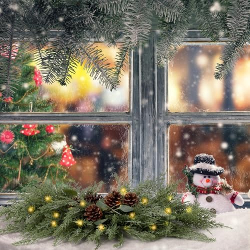 Yalikop 1 Pcs 24.5 Inch Christmas Swags with Light, Pine Cone - Image 4