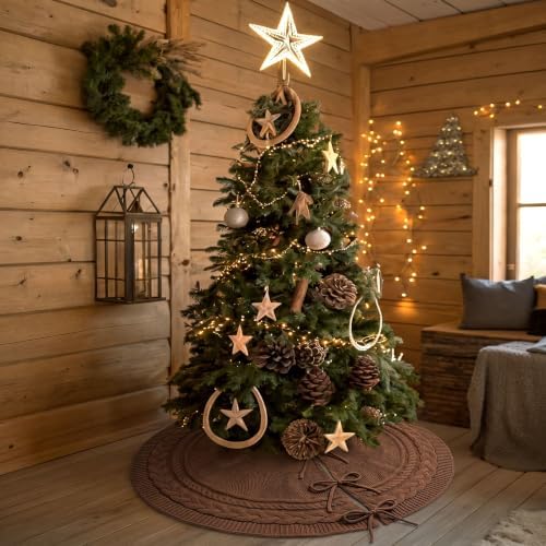 Hollowfly 48 Inch Brown Christmas Tree Skirt for 7.5ft Tree Cable Knitted - Image 5