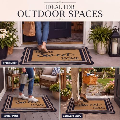 Thenshop 2 Pcs Layered Welcome Mat Set, Coir Scalloped Doormat, Sweet Home - Image 5