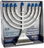 Zion Judaica 12" LED Chanukah Menorah with Flame Shaped LED Bulbs Electric Menorah USB Powered or Batteries Electronic Minorah - 4' Cable Included Hanukkah Battery Menorahs Silver - Image 3