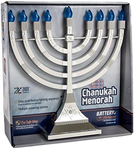 Zion Judaica 12" LED Chanukah Menorah with Flame Shaped LED Bulbs Electric Menorah USB Powered or Batteries Electronic Minorah - 4' Cable Included Hanukkah Battery Menorahs Silver - Image 3