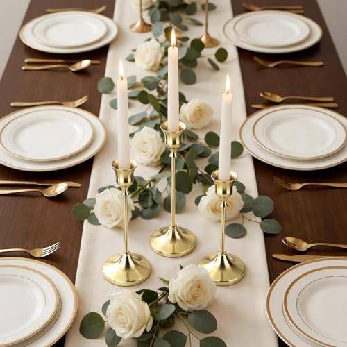 10 Sets Candle Gold Metal Candlestick Holders -Vintage Modern Metal Taper Candle Holders, Decorative Centerpiece for Table Mantel, Wedding Kitchen Home Decor, Wedding Gift,30Pcs - Image 2