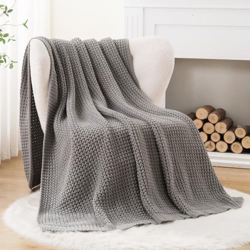 Grey Throw Blanket for Couch, Soft Knitted Chenille Throw Blanket 50"x60" - Image 2