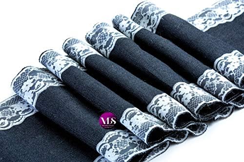 VDS Pack of 10, Burlap Table Runner with White Lace Edge, 100% Natural Jute Rustic Hessian Table Cloth Centerpiece for Wedding Birthday Party Banquet Table Decoration (Size 12X108 Inch)(Black) - Image 2