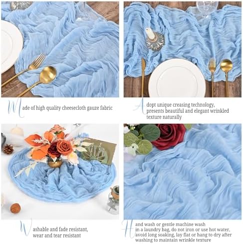 16 Pack Light Blue Table Runner 10FT Cheesecloth Table Runner Boho Gauze Table Runners Long Rustic Sheer Fabric Table Runners for Wedding Party Bridal Shower Farmhouse & Home Decor - Image 3