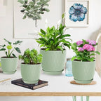 Plastic Plant Pots 10/9/8/7.5/7 inch Set of 5, Flower Planters with Drainage Holes and Saucers, Plastic Pots for Indoor Outdoor Plants, Livingroom Garden Decor (Green) - Image 7