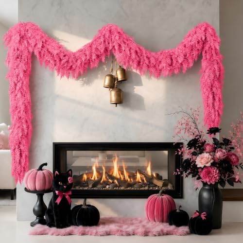 9Ft Halloween Cedar Garland,Pink Real Touch Soft Christmas Decorations by NTNIETING