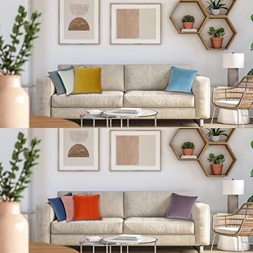Velvet Throw Pillow Covers 16x16 Inch Set of 4 Decorative Velour Pillowcases Double-Colored Cushion Covers for Sofa Couch,Warm-Edge - Image 3