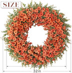 32" Large Artificial Silk Flower Eucalyptus Wreath for Outdoor(Fall Orange) - Image 6
